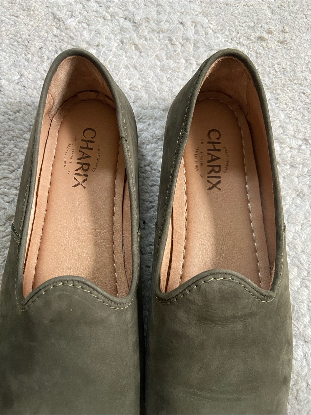 Charix Olive Suede Nubuck Slip-On Loafers - Picture 4 of 11
